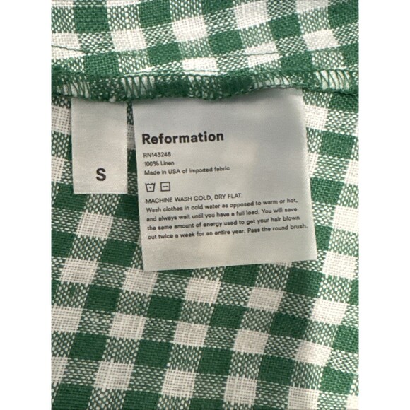 NWOT Reformation Cerise Size Small Smocked Puff Sleeve Linen Dress Green White - Picture 7 of 9